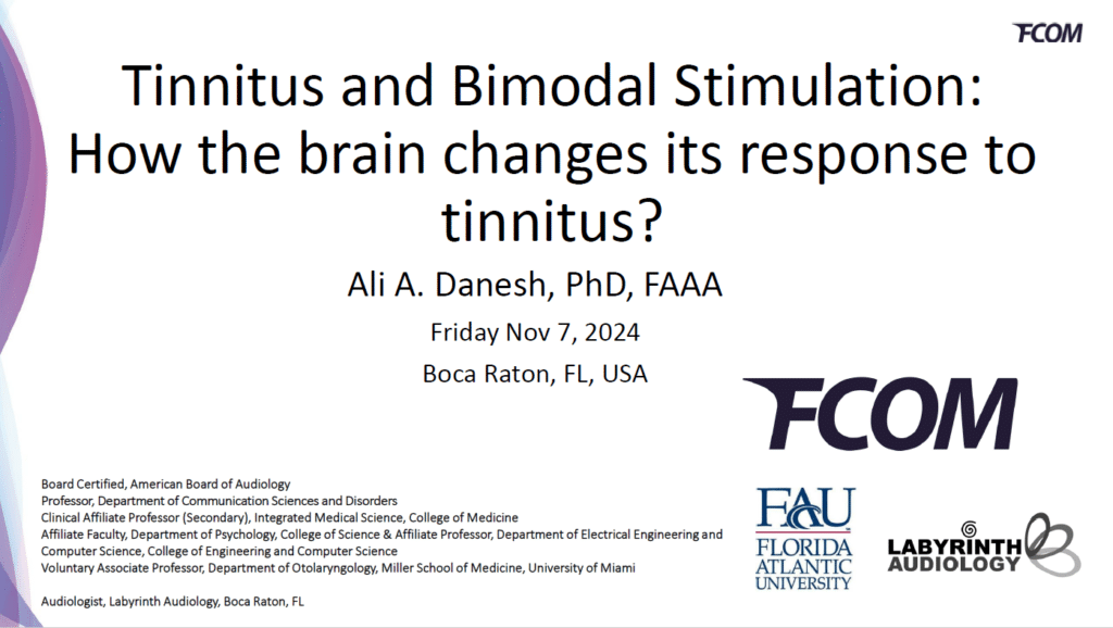Slides from Dr. Ali Danesh's presentation on bimodal stimulation and Lenire