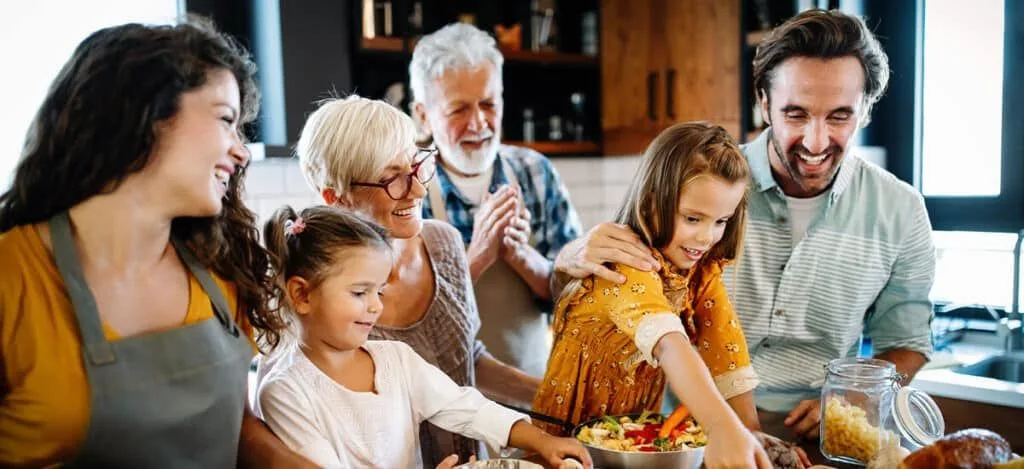 Family talking together at a holiday gathering
