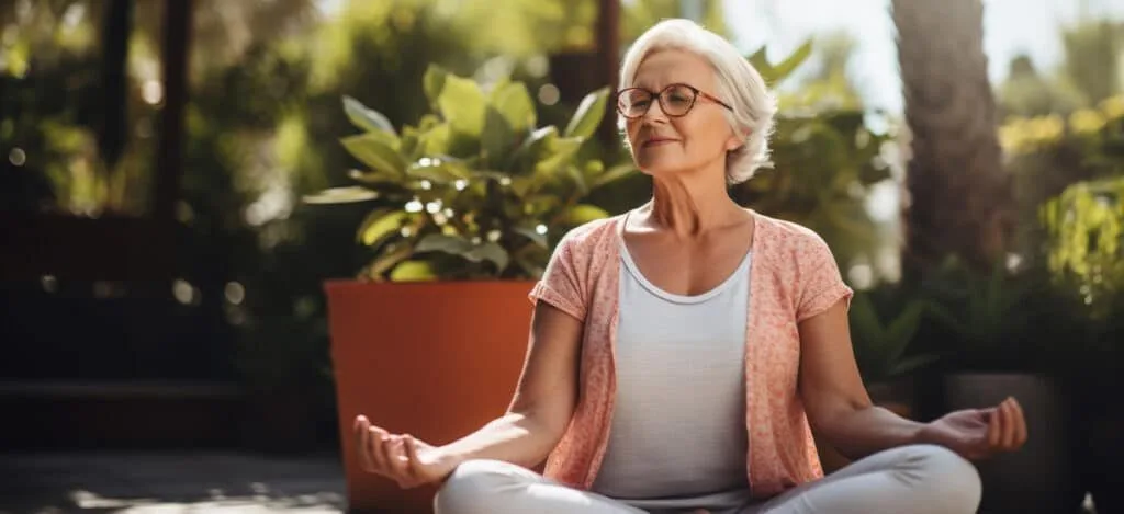Person meditating calmly with eyes closed